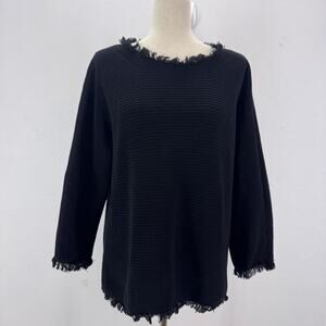 525 America Sweater Fringe Womens sz S Black Knit Casual Minimalist Chic Layered